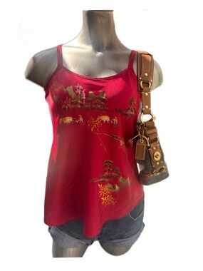 Red Printed Spaghetti Strap Tank Top